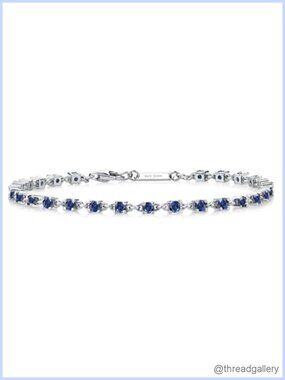 1.76 Cttw Blue Created Sapphire Tennis Bracelet 925 Sterling Silver 7 Inch